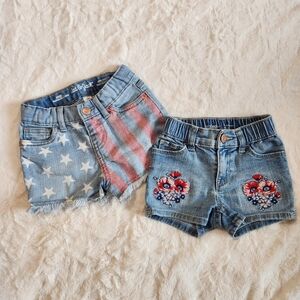 Toddler Patriotic Red White & Blue Jean Shorts, Two Pair, Size 18 M